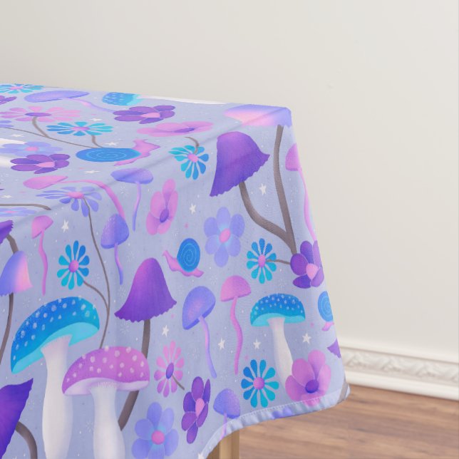 Nappe Champignons Botaniques Rétro Fleurs pourpres Turqu (In Situ)