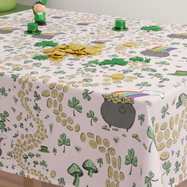 Nappe Chance & Joie Pièces et Jour de la Saint Patrick S (Pink & Green Lucky Shamrock, Pot of Gold, Rainbow & Good Luck Gold Coins St Patrick's Day Tablecloth)