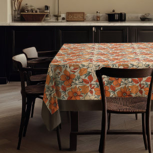 Nappe Charme automne terre cuite fleurs blanches brune