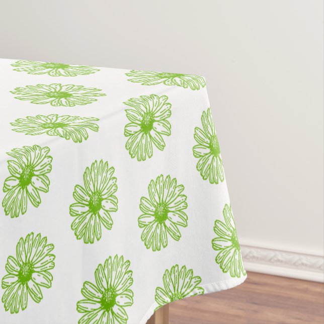 Nappe Chartreuse Green Daisy Print, Hippie Flower Print (In Situ)