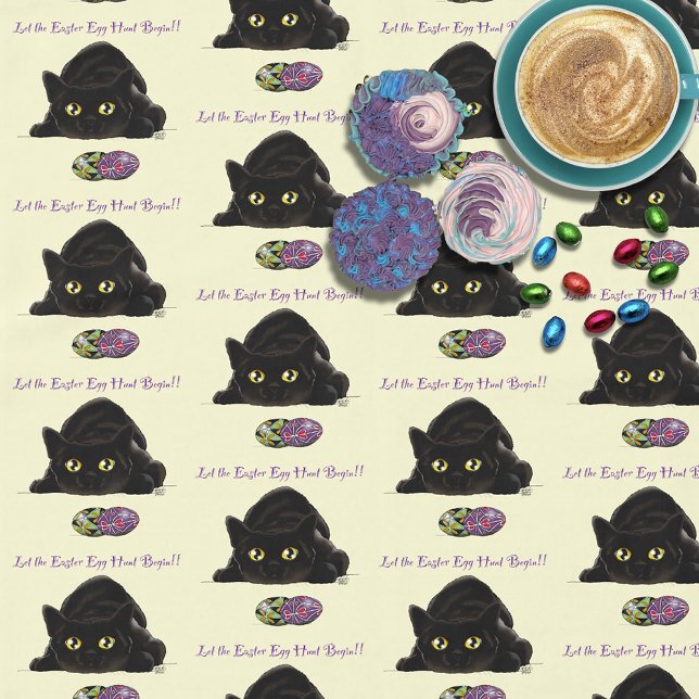 Nappe Chasse aux œufs de Pâques de chat noir Vacances Ja (Créateur téléchargé)