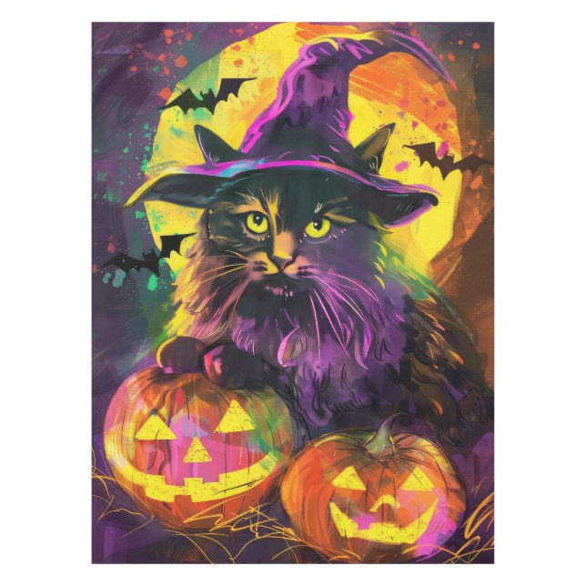 Nappe Chat angora turc effrayant Halloween Sorcière Citr (Devant)