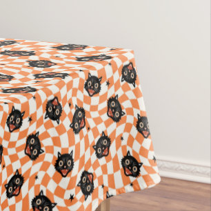 Nappe Chat noir rétro Motif chèque orange