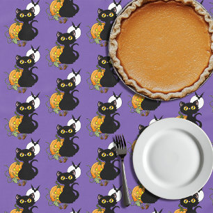 Nappe Chat noir violet Citrouille d'Halloween