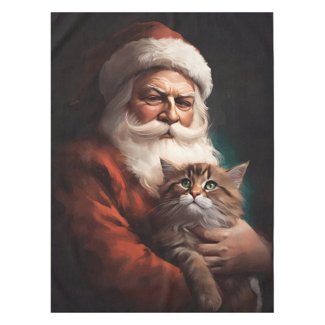 Nappe Chat Persan avec le Père Noël Fête de Noël (Devant)