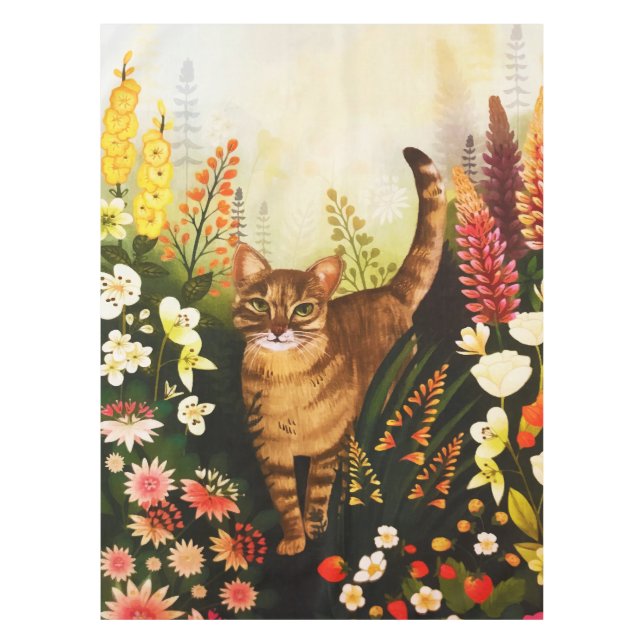 Nappe Chat vintage Dans L'Aquarelle Du Jardin Fleurissan (Devant)
