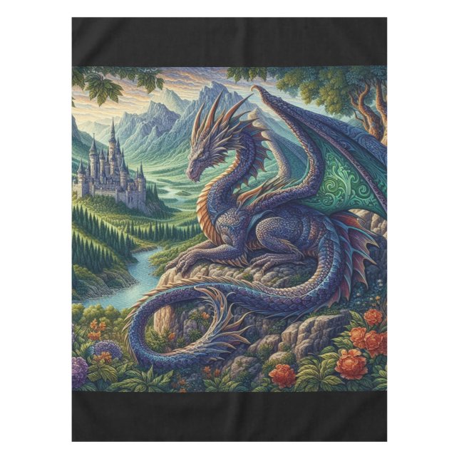 Nappe Château de dragon médiéval coloré (Devant)