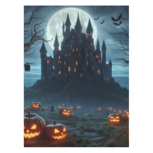 Nappe Château médiéval sombre, chauves-souris et citroui