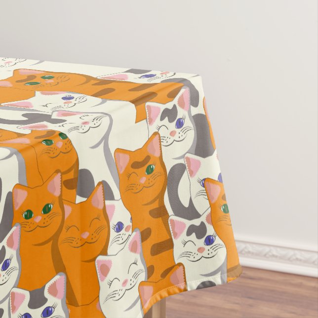 Nappe Chats blancs et gingembre motif yeux verts yeux bl (In Situ)