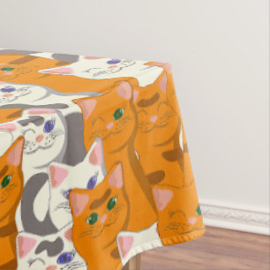 Nappe Chats blancs et gingembre motif yeux verts yeux bl