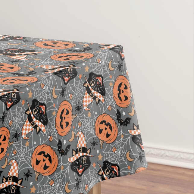 Nappe Chats d'Halloween vintages et Motifs Citrouille (In Situ)
