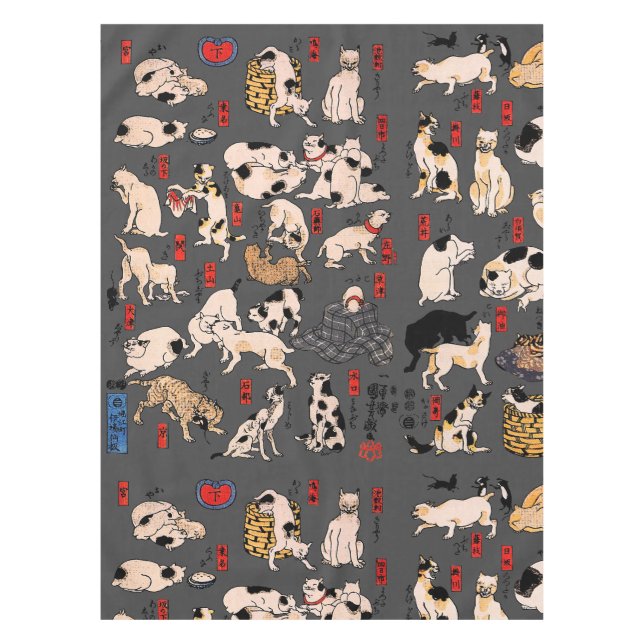 Nappe chats japonais Ukiyo-e Funny kitty (Devant)