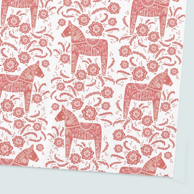 Nappe Cheval de Dala suédois Rouge et blanc (Swedish Dala Horse red and white folk art tablecloth)