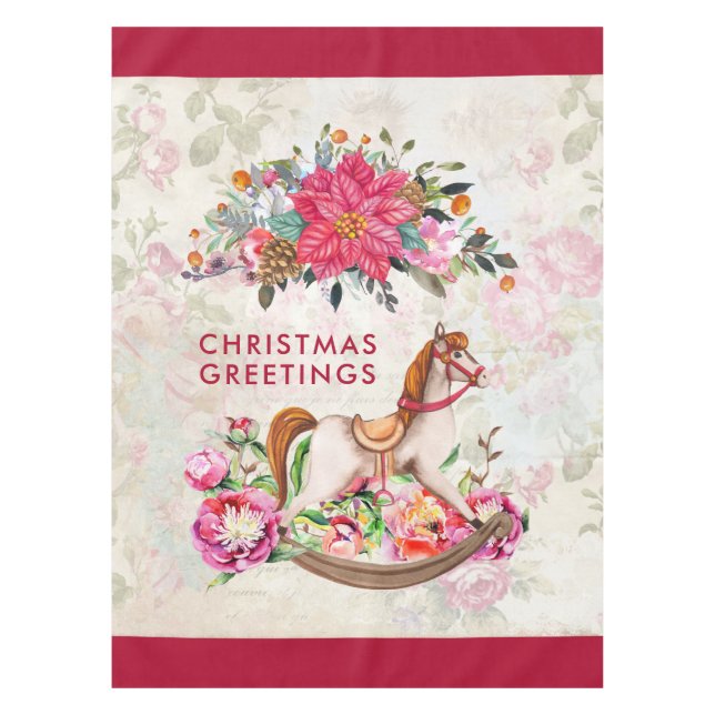 Nappe Cheval rocheux victorien et Poinsettia Noël (Devant)