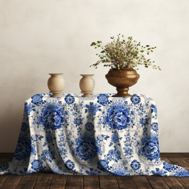 Nappe Chic Bleu blanc à fleurs chinoiserie toile monogra (Créateur téléchargé)