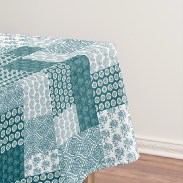 Nappe Chic ethnique Faux Patchwork Motif, Turquoise et b (In Situ)