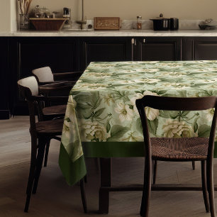 Nappe Chic vintage vert pastel doux et fleurs blanches