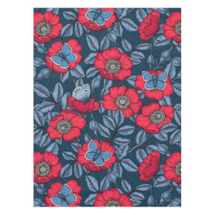 Nappe Chien rose et papillons en bleu et rouge