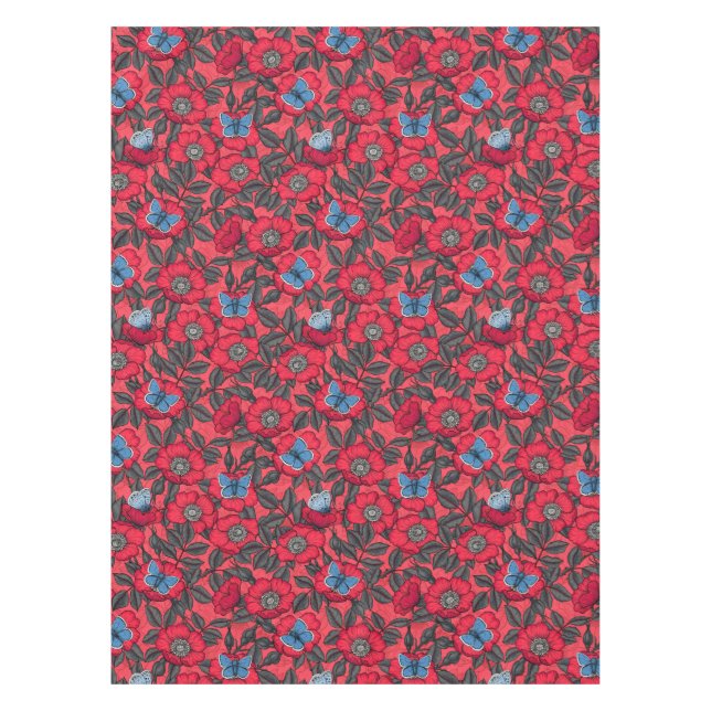 Nappe Chien rose et papillons en rouge et bleu (Devant)