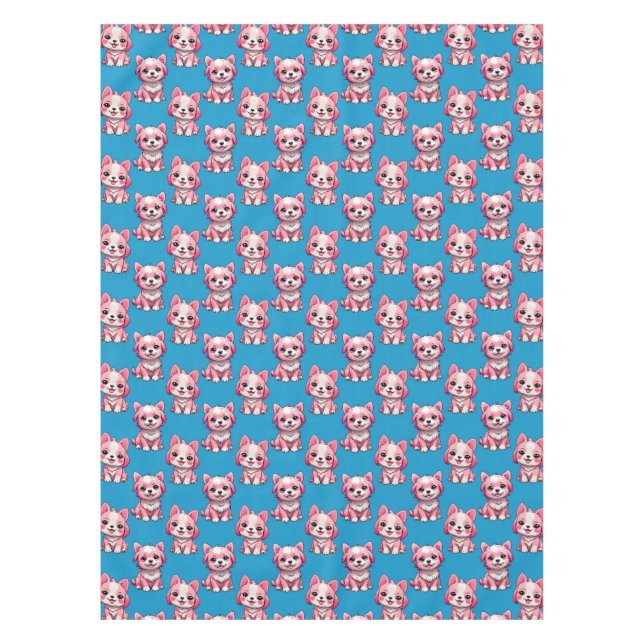 Nappe Chiens roses mignons - Bleu (Devant)