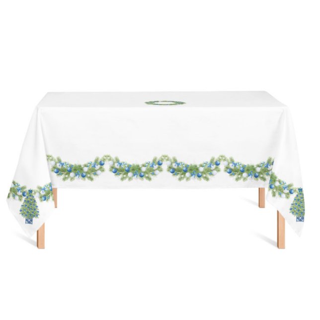 Nappe Chinoiserie Noël Bleu et Blanc  (Chinoiserie Christmas tablecloth blue and white )