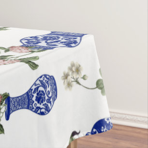 Nappe Chinoiserie vases bleus et fleurs