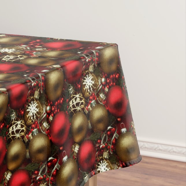 Nappe Chocolat Brown et ornements de Noël rouge rubis (In Situ)