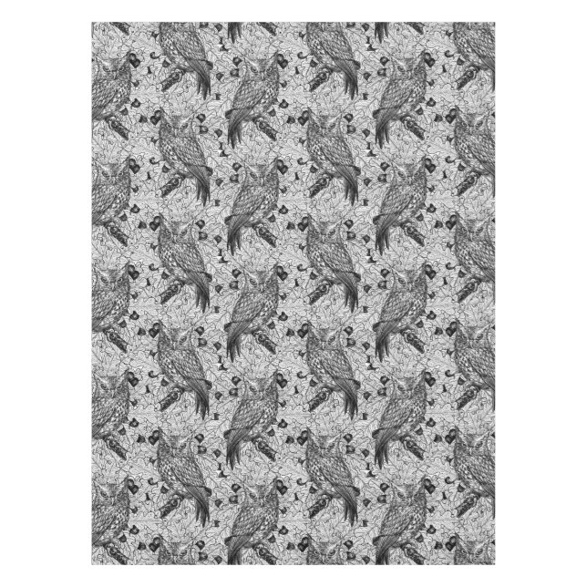 Nappe Chouettes dans le chêne, noir et blanc (Devant)