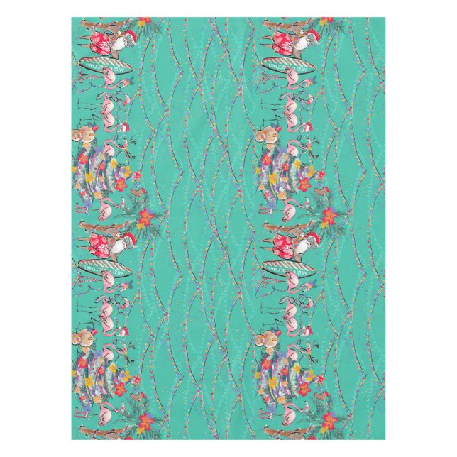 Nappe Chrétiens tropicaux avec Père Noël et Flamants ros (Devant)
