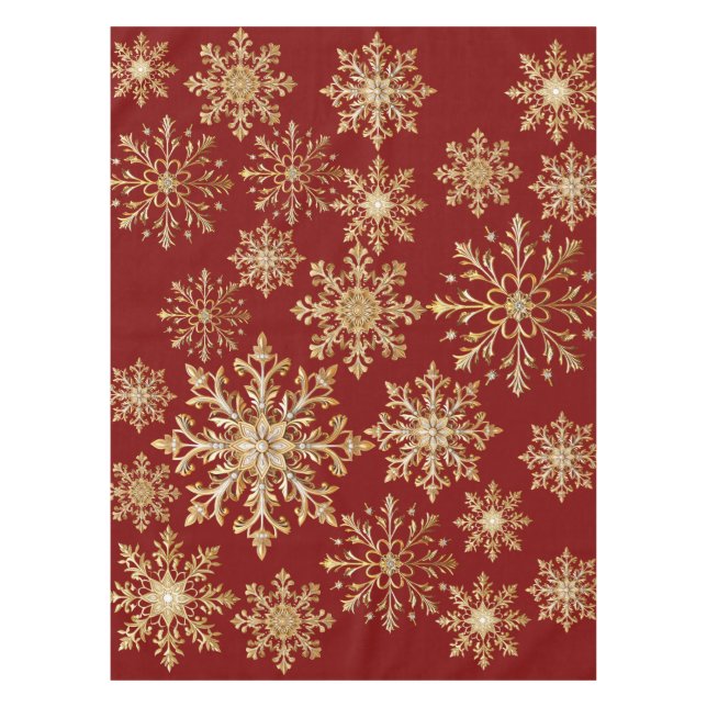 Nappe Christmas Or et Flocon de neige Rouge  (Devant)