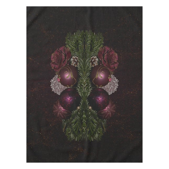 Nappe Christmas Party Pink Ornament Green Leaves Black (Devant)