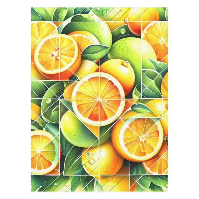 Nappe Citron Orange Botanique Citrus Géométrique (Devant)