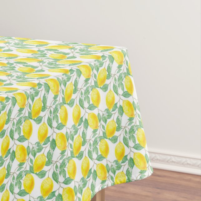 Nappe Citrons aquarelles feuilles blanches mariage (In Situ)
