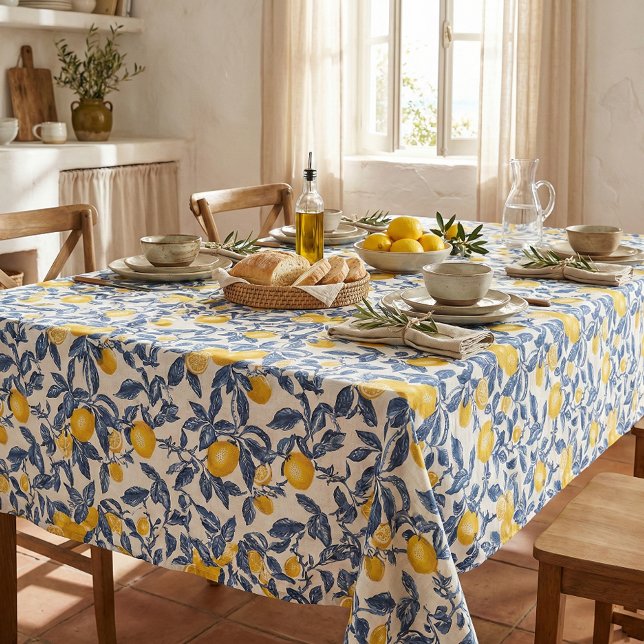 Nappe Citrons méditerranéens Motif sans couture (mediterranean italian coastal lemon pattern botanical tablecloth)