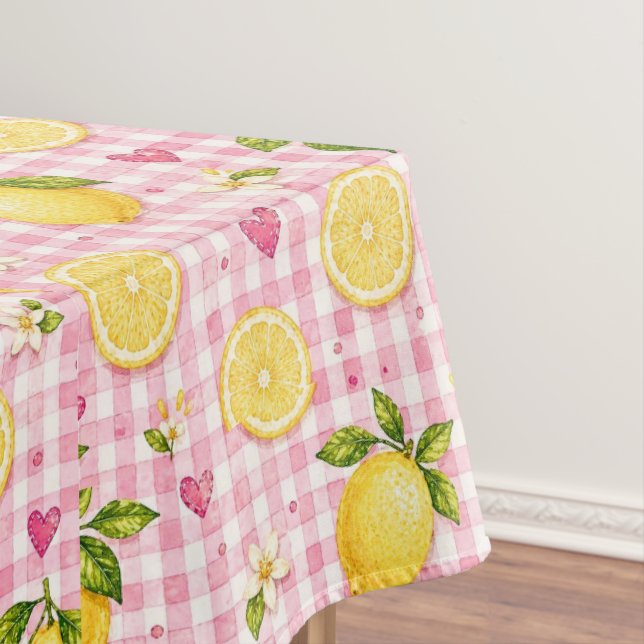 Nappe Citrons sur gingham rose (In Situ)