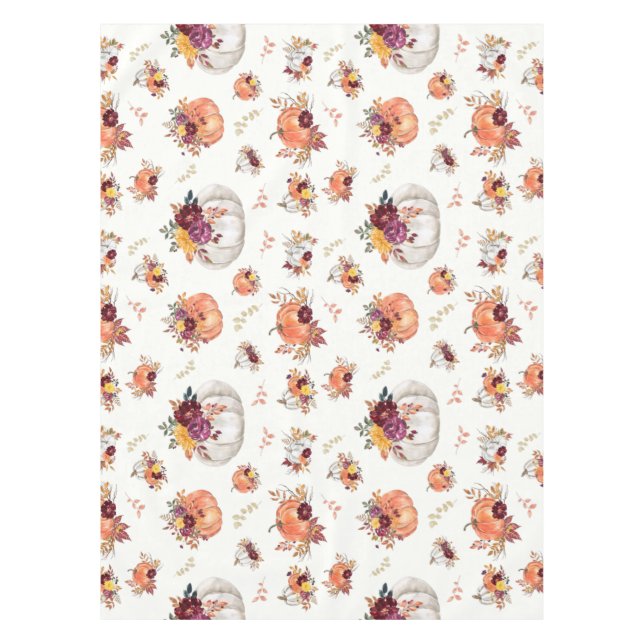 Nappe Citrouille floral automne et impression feuille (Devant)