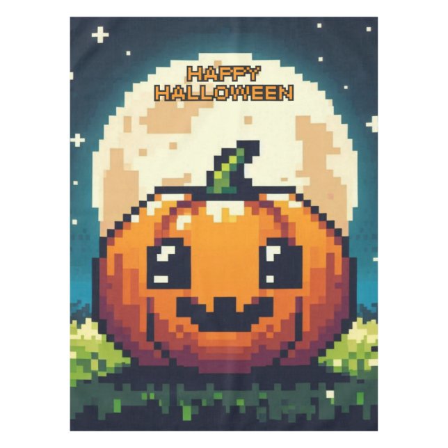 Nappe citrouille Halloween 8 bits sous la lune (Devant)