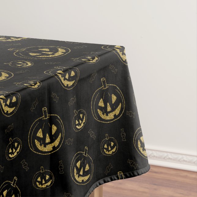 Nappe Citrouille noir et or Halloween en tissu (In Situ)