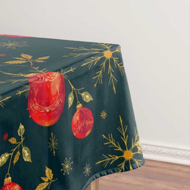 Nappe Classic Dark Red & Gold Christmas Tablecloth (In Situ)