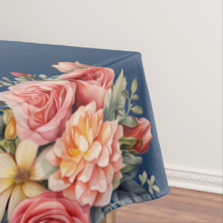 Nappe Classic Pink Roses on Blue Background Tablecloth