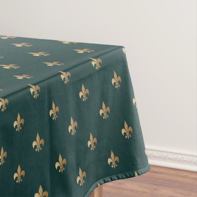 Nappe Classy golden like fleur de lis on dark sea green (In Situ)
