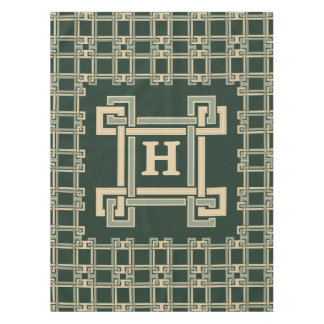 Nappe Clé grecque verte forestière classique Monogramme