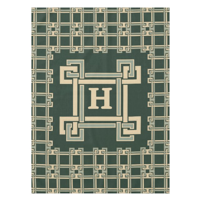 Nappe Clé grecque verte forestière classique Monogramme (Devant)