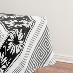 Nappe Clés et marguerites grecques noir et blanc