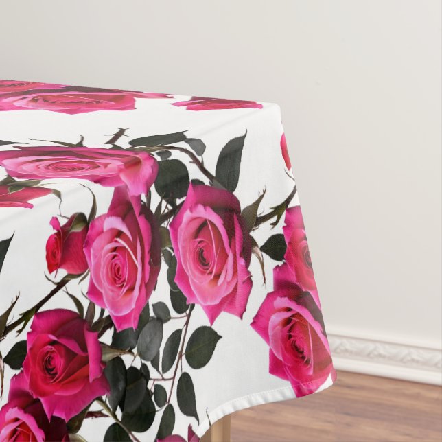 Nappe Clustered Red And Pink Roses On A Stark White  (In Situ)