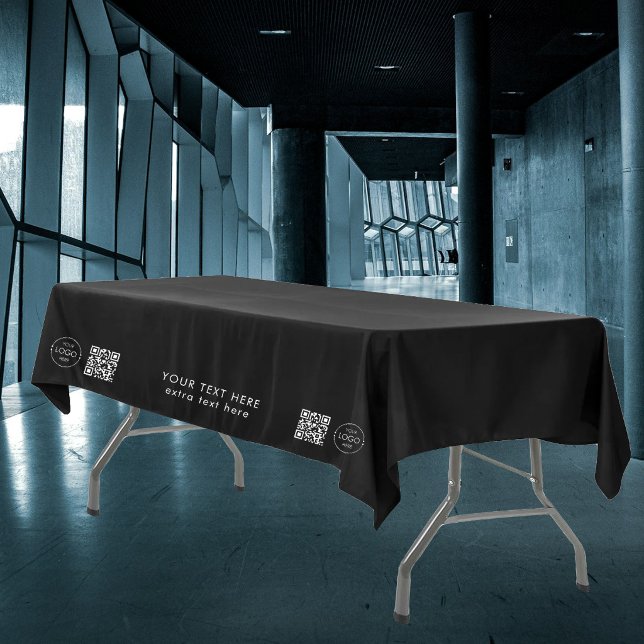 Nappe Code QR Logo Entreprise Magasin Éphémère Noir (Pop Up Shop Business Logo QR Code Trade Show Black Tablecloth)