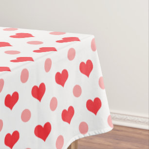 Nappe coeur d'amour rouge, motif pois rose pastel