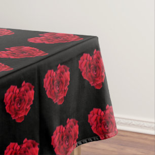 Nappe Cœur de Rose Rouge sur Fond Noir
