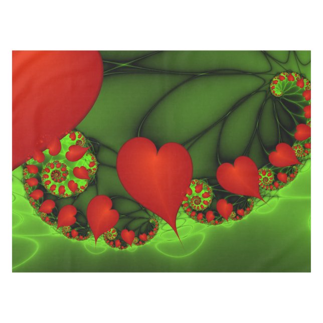 Nappe Coeurs rouges Lime vert Moderne Art Abstrait fract (Devant (Horizontal))
