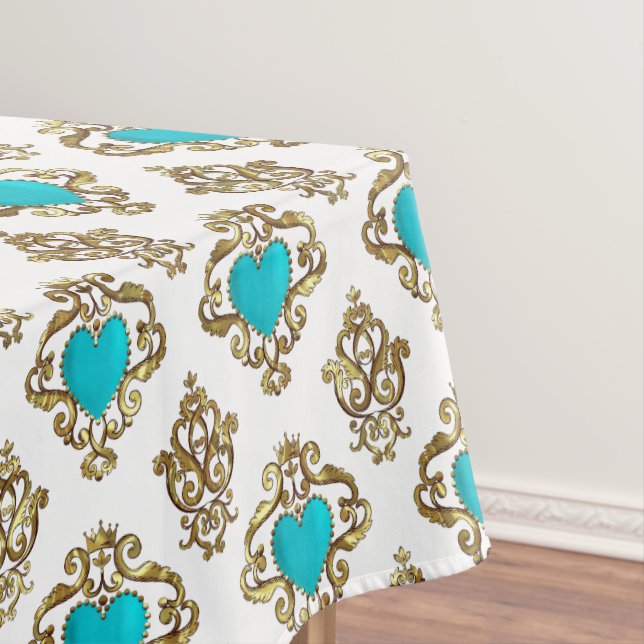 Nappe Coeurs Turquoise Avec Couronne (In Situ)